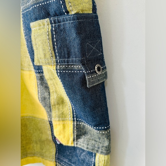 Yellow & Blue Patchwork Style Cargo Utility Shorts Size L - Picture 7 of 7
